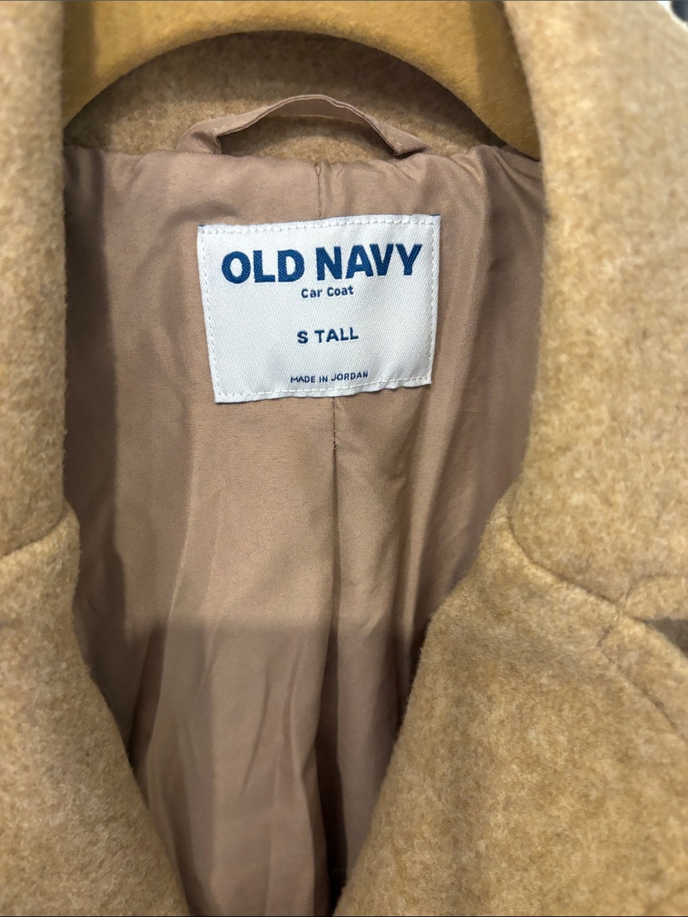 Old Navy Long Single-Breasted Camel Car Coat Size Small Tall - Picture 2 of 7